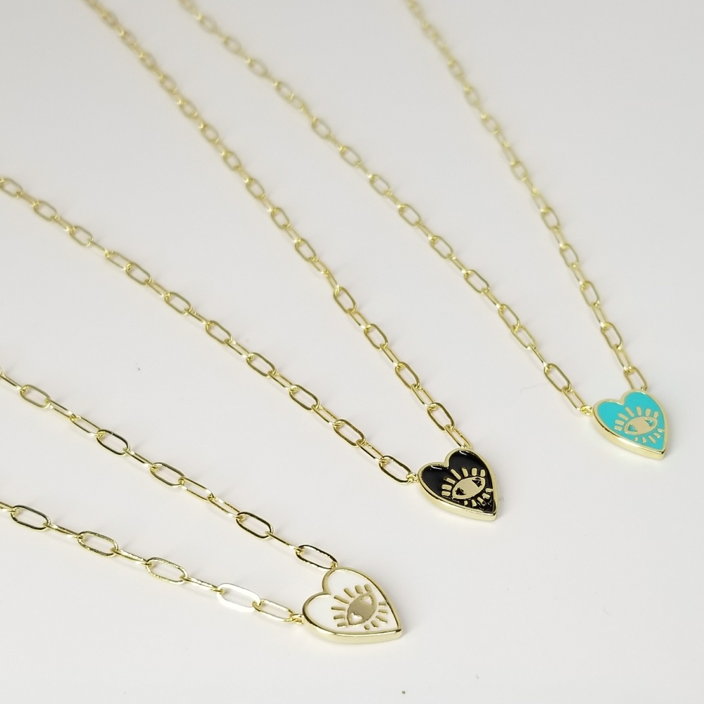 NEW Enamel Heart Evil Eye Paperclip Dainty… - Picture 7 of 10